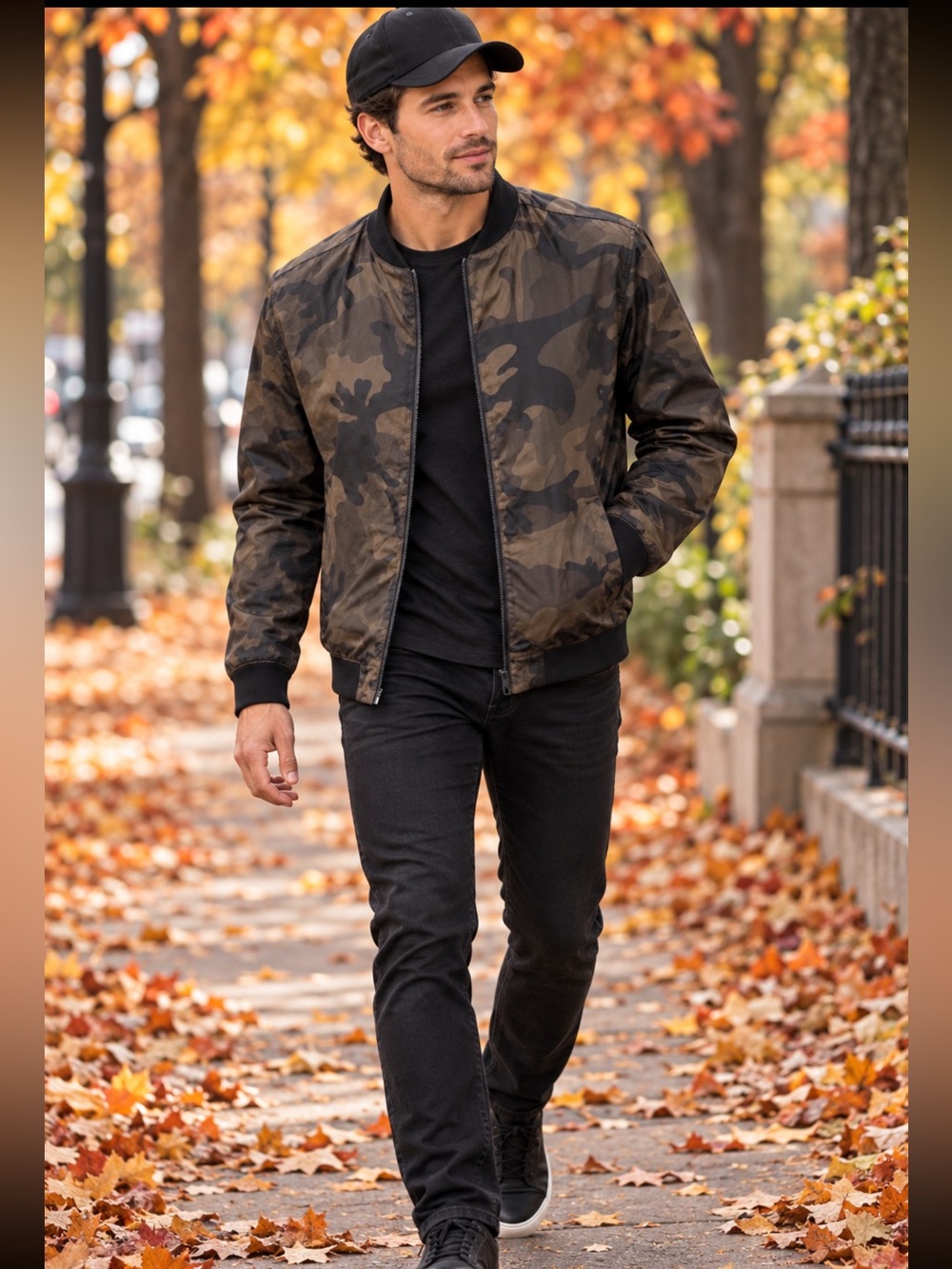 Men's Camo Bomber Jacket - Brown & Black Camo size Large